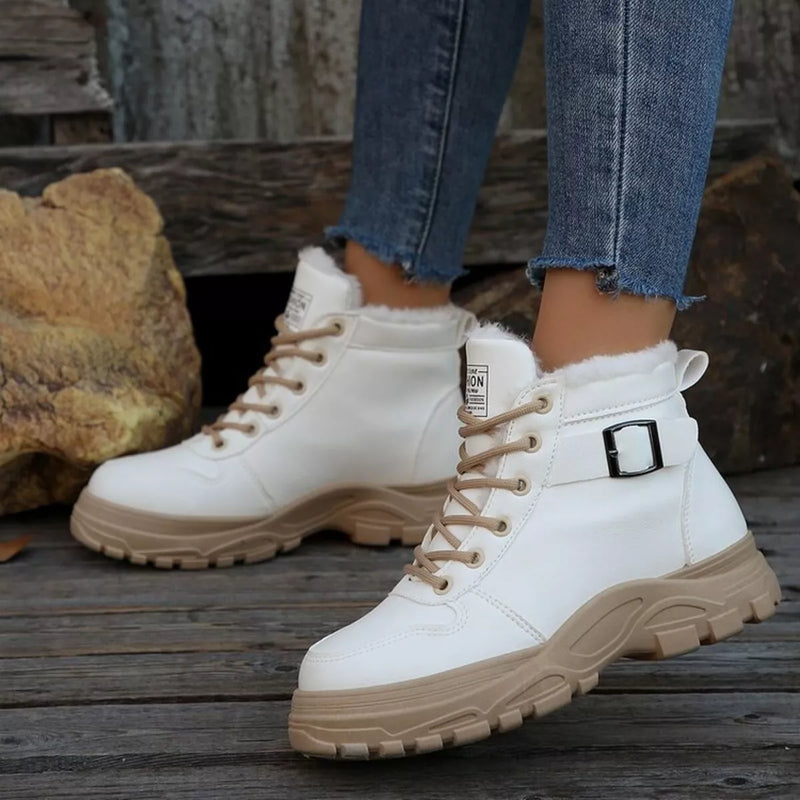 Warm lined buckle ankle boots front view