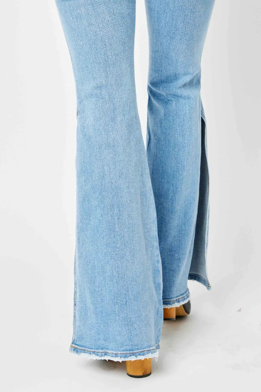 Judy Blue Full Size Mid Rise Raw Hem Slit Flare Jeans - Fashorio