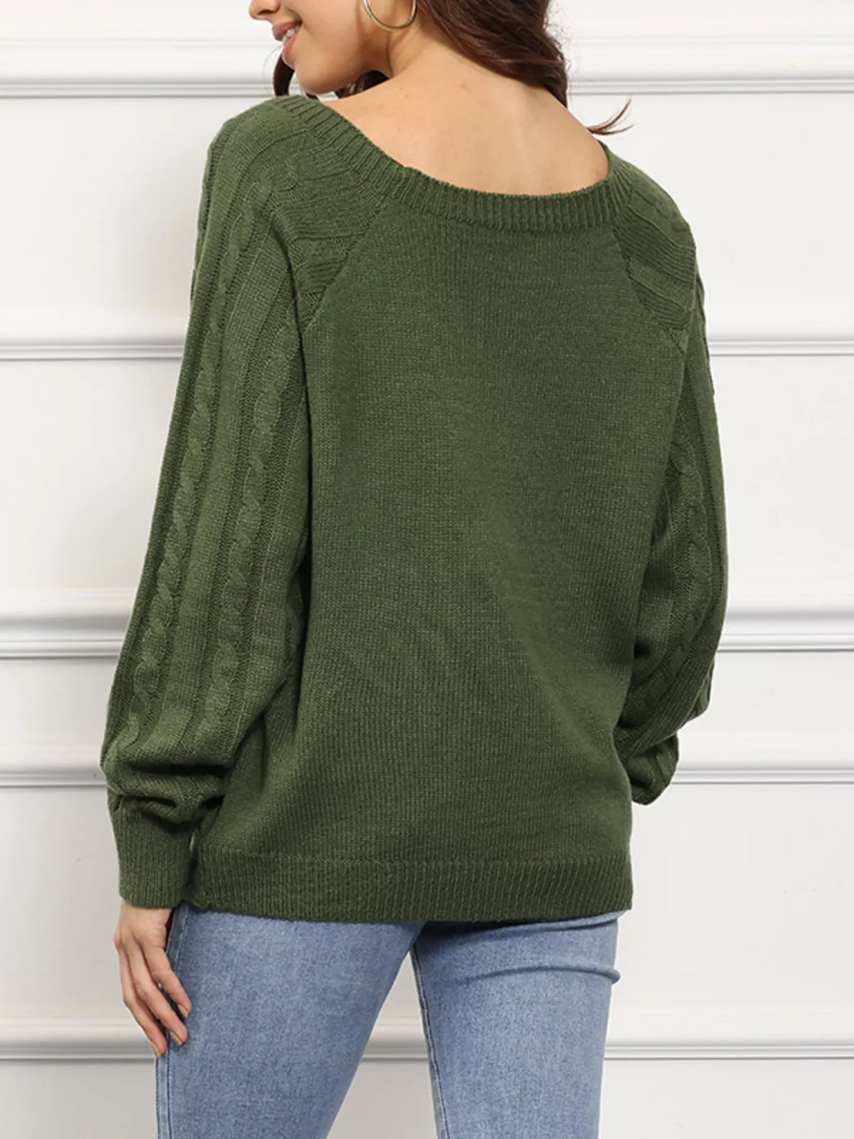 cable knit boat neck sweater sleeve and cuff detail