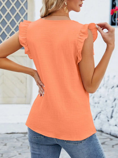 V-Neck Ruffled Sleeve Top - Fashorio