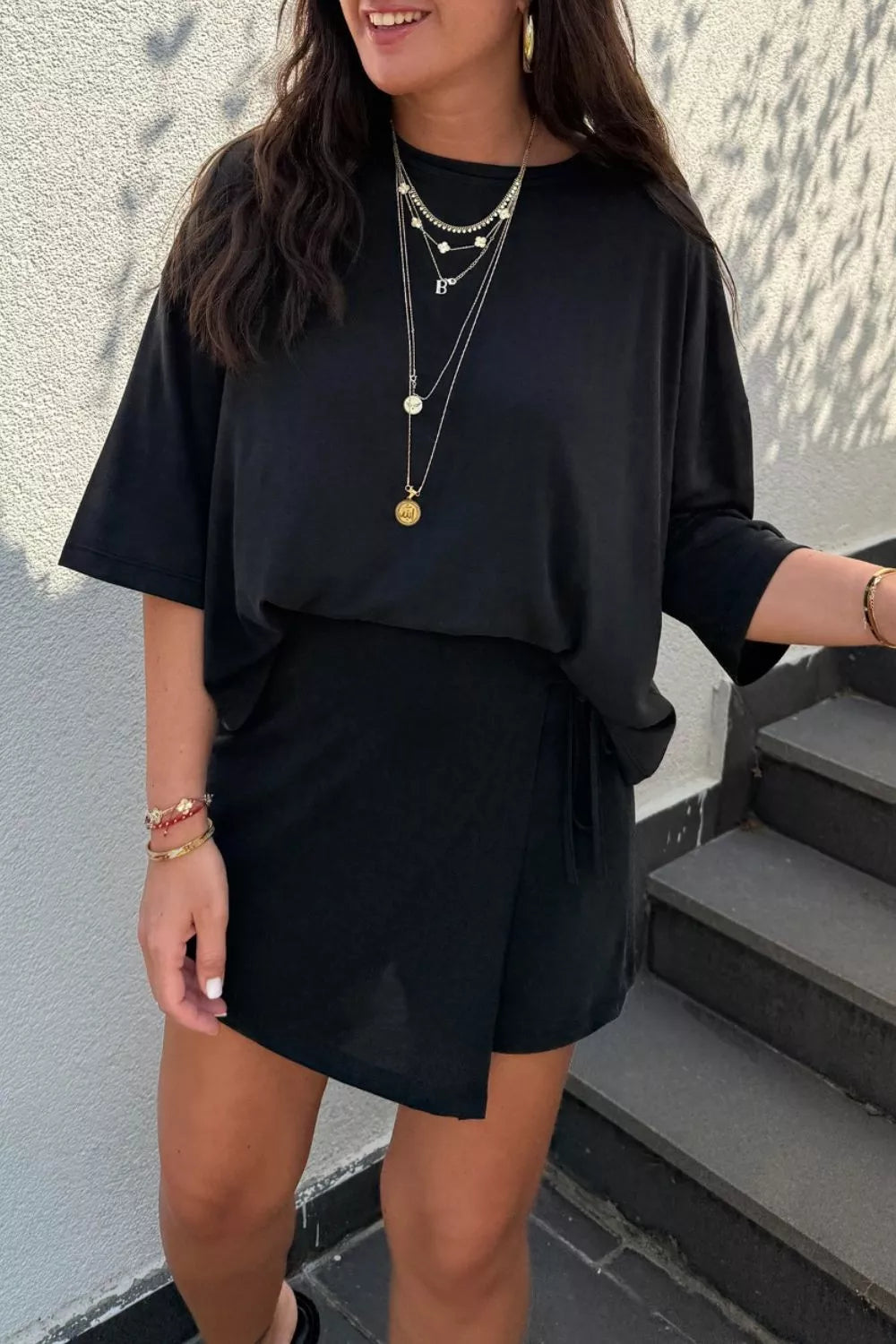Black oversized tee two piece set side view