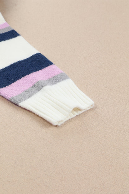 Plus Size Striped Long Sleeve Hooded Sweater - Fashorio