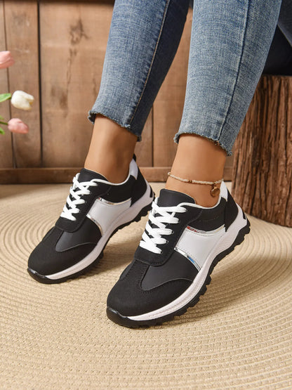 Contrast Lace Up Sneakers Black - Fashorio