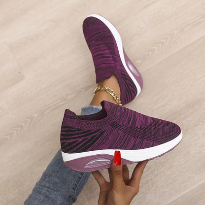 Breathable Mesh Wedge Sneakers Purple - Fashorio