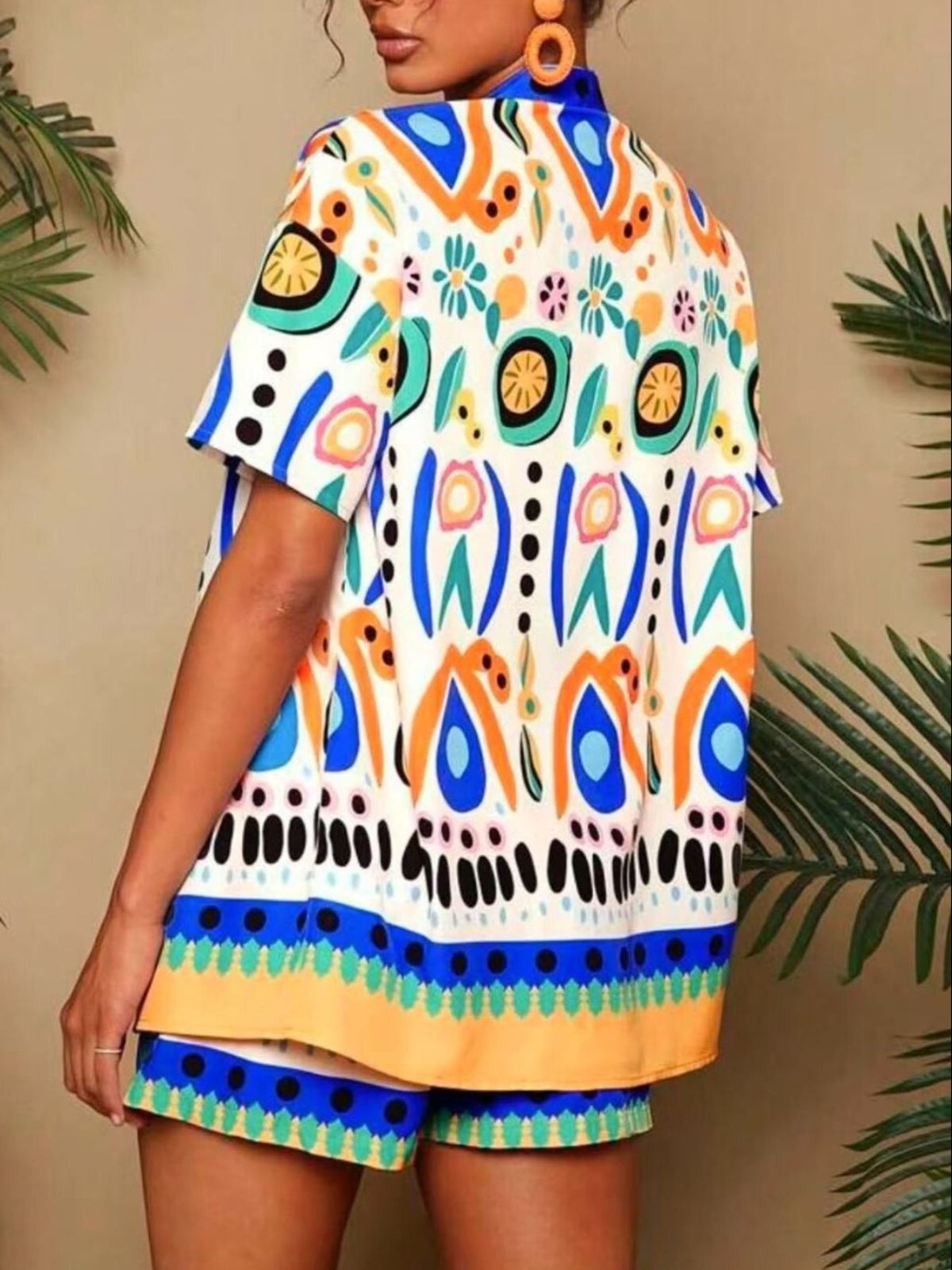 Printed Open Front Cardigan and Shorts Set, view 8