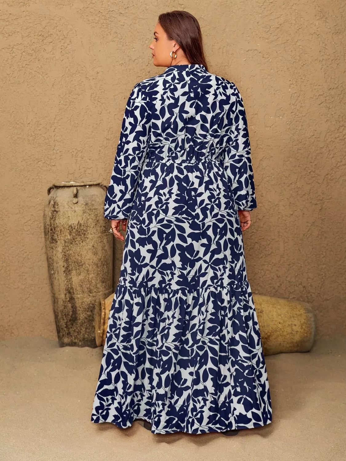 Plus size floral long sleeve dress back view