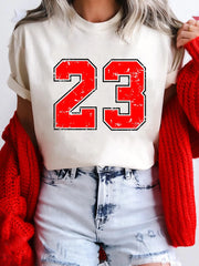 Number 23 Round Neck Casual T Shirt White - Fashorio