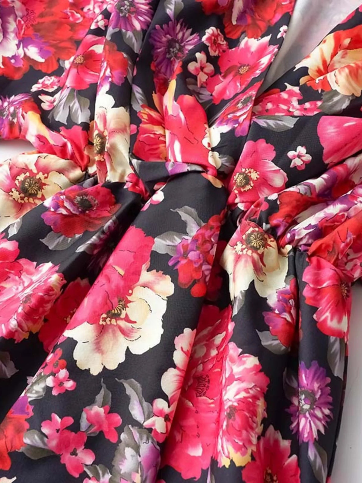 Floral print tiered ruffle hem mini dress front view