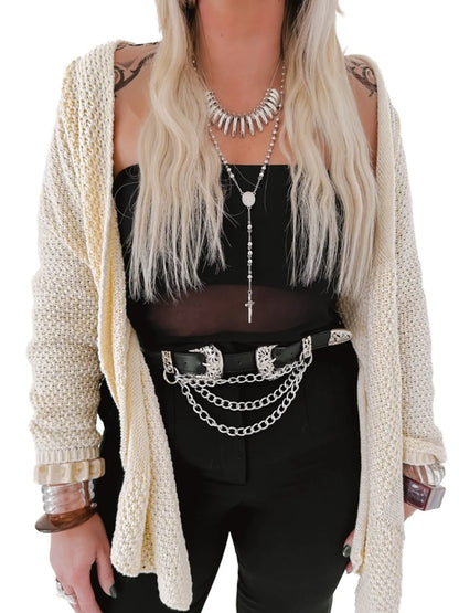 Oversized Knit Cardigan with Open Front Design - Fashorio