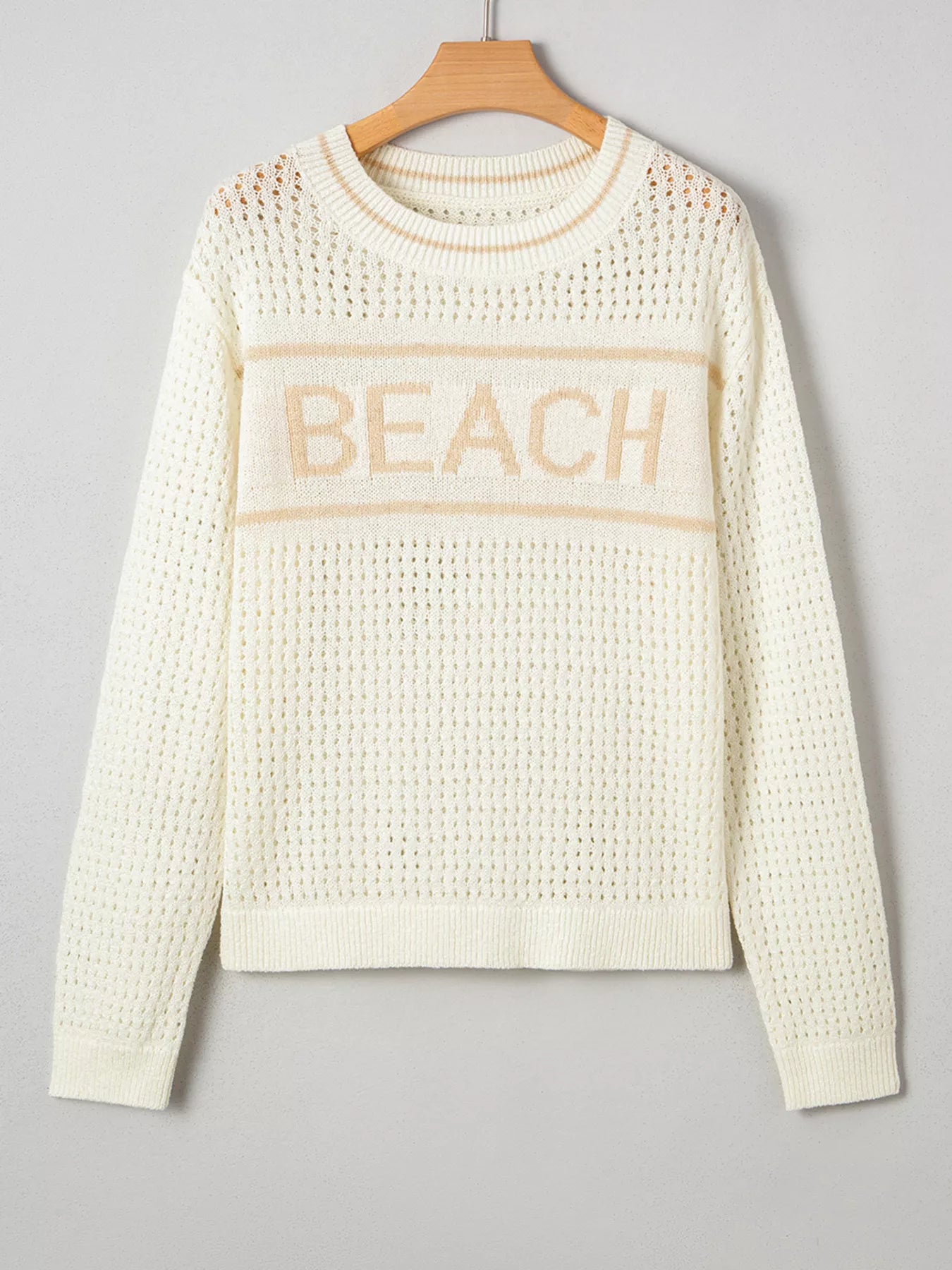 BEACH Hollow Out Knitted Lightweight Dolman Sweater - Fashorio
