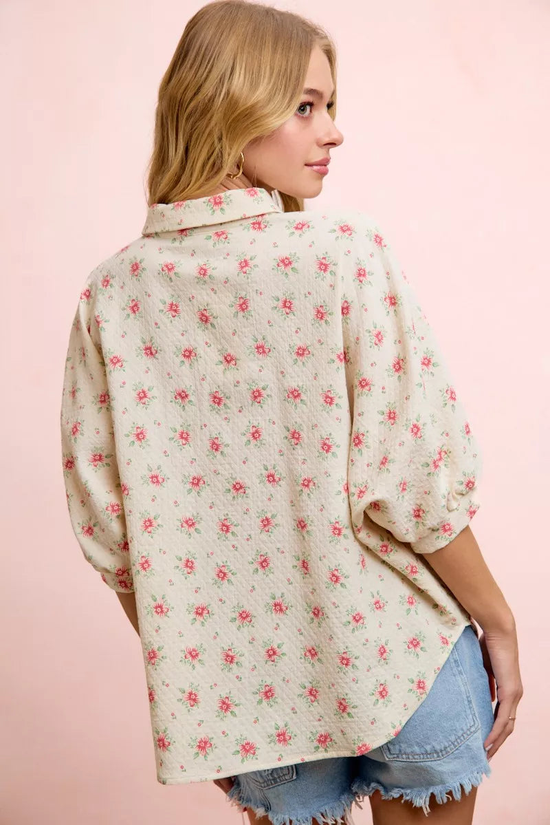 BiBi red floral dolman sleeve blouse, styled look