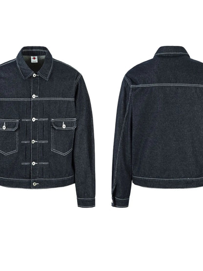 Men's Contrast Stitching Button Up Denim Jacket - Fashorio