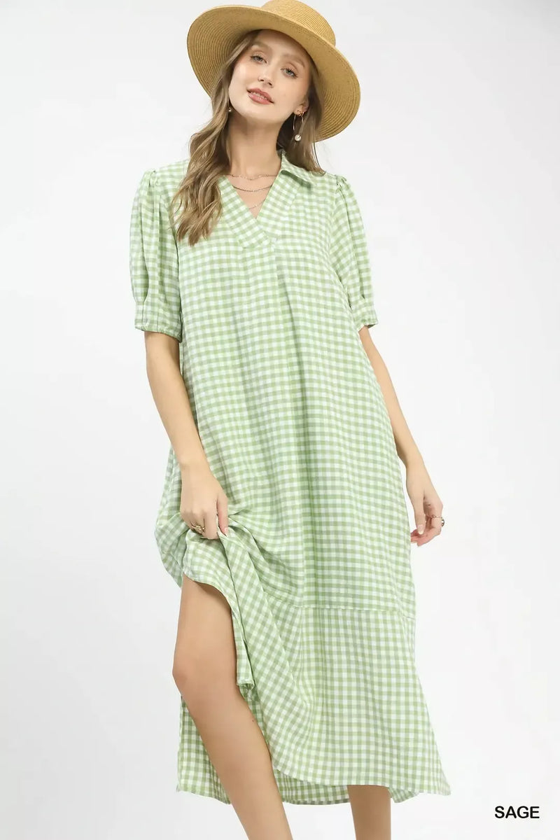 Umgee gingham midi dress front view