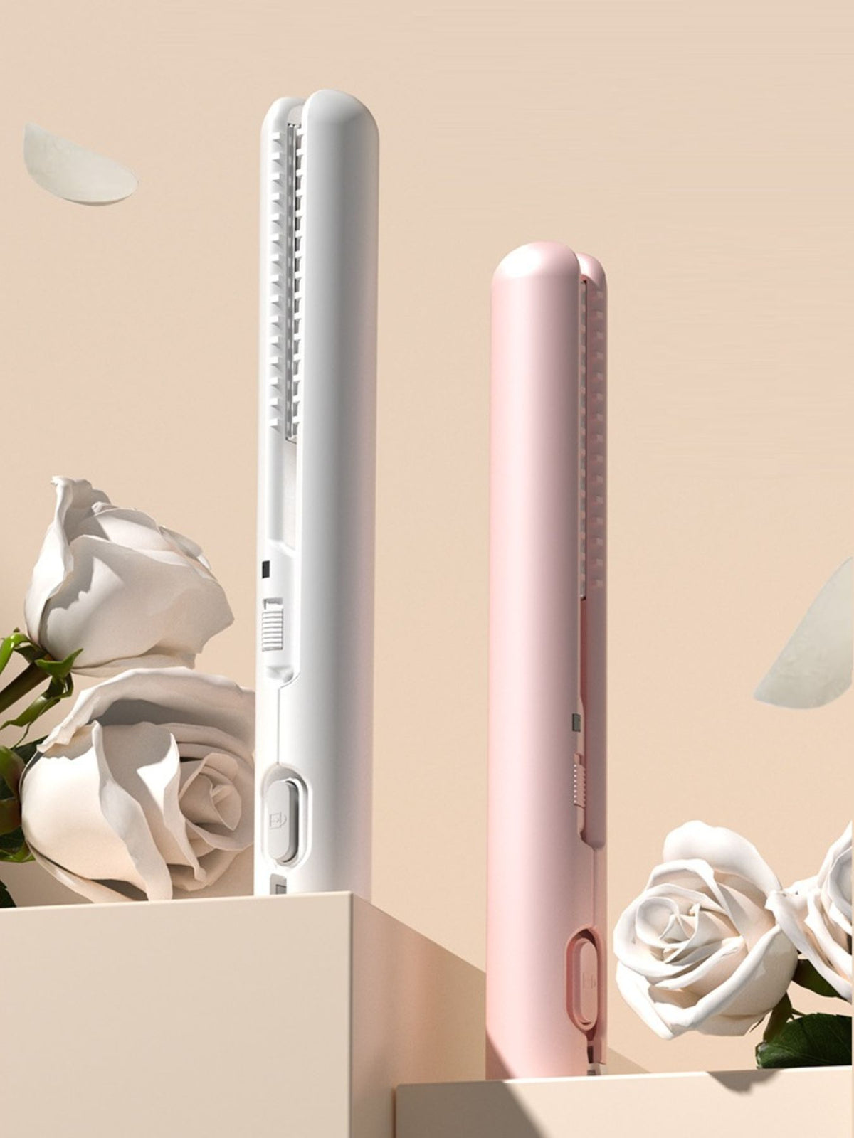 White cordless hair straightener full view