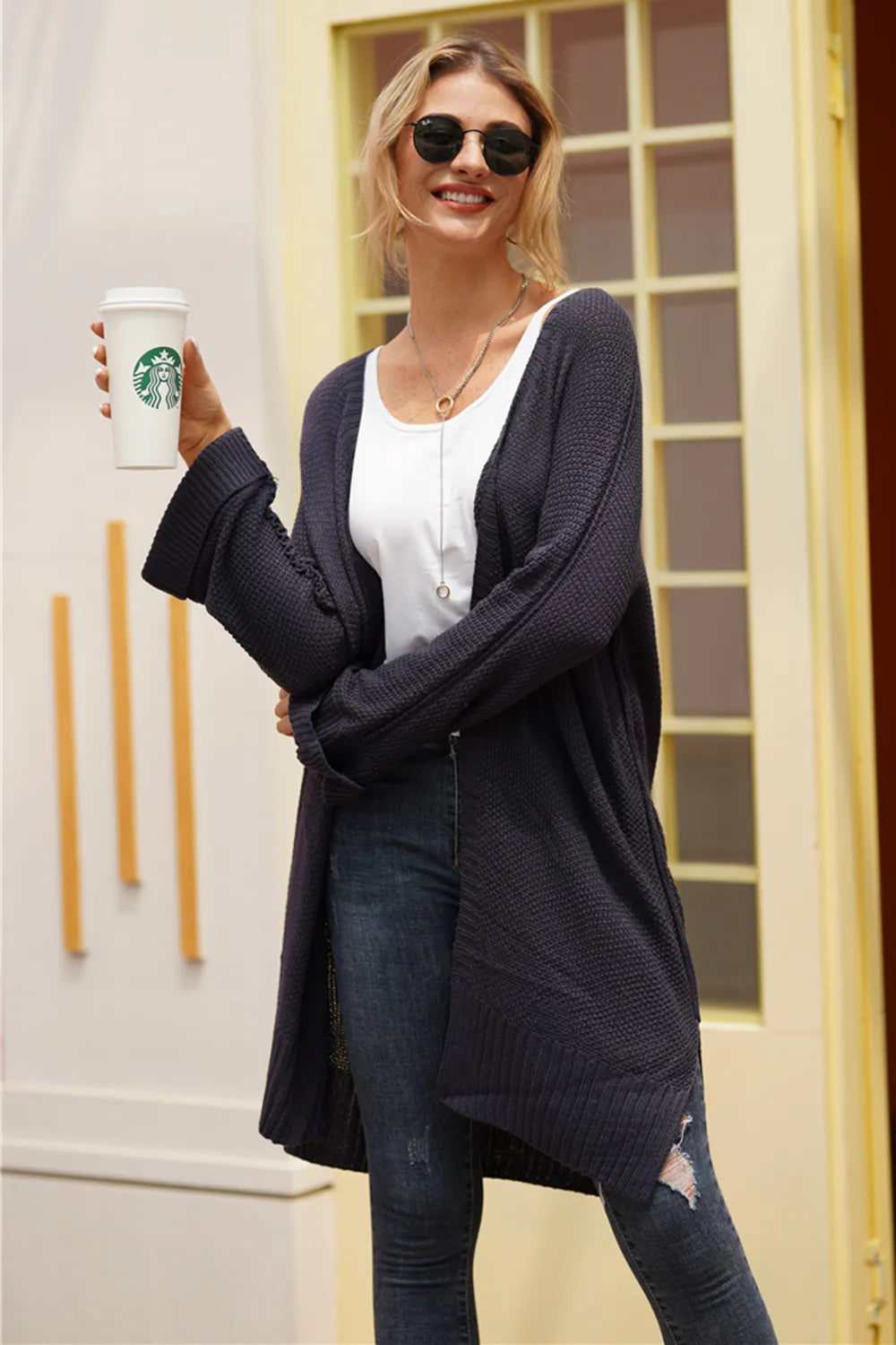 Open Front Long Sleeve Cardigan - Fashorio