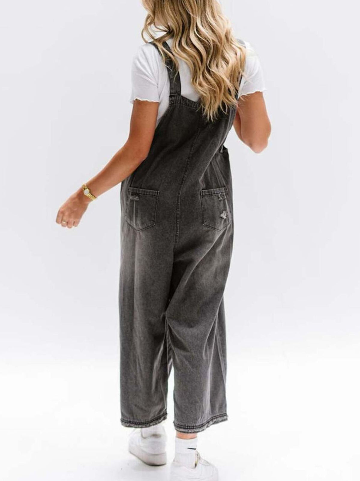 Distressed overalls light blue wash
