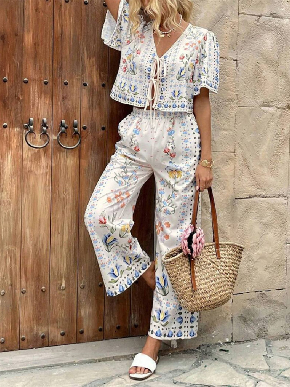 Womens floral two piece set back view