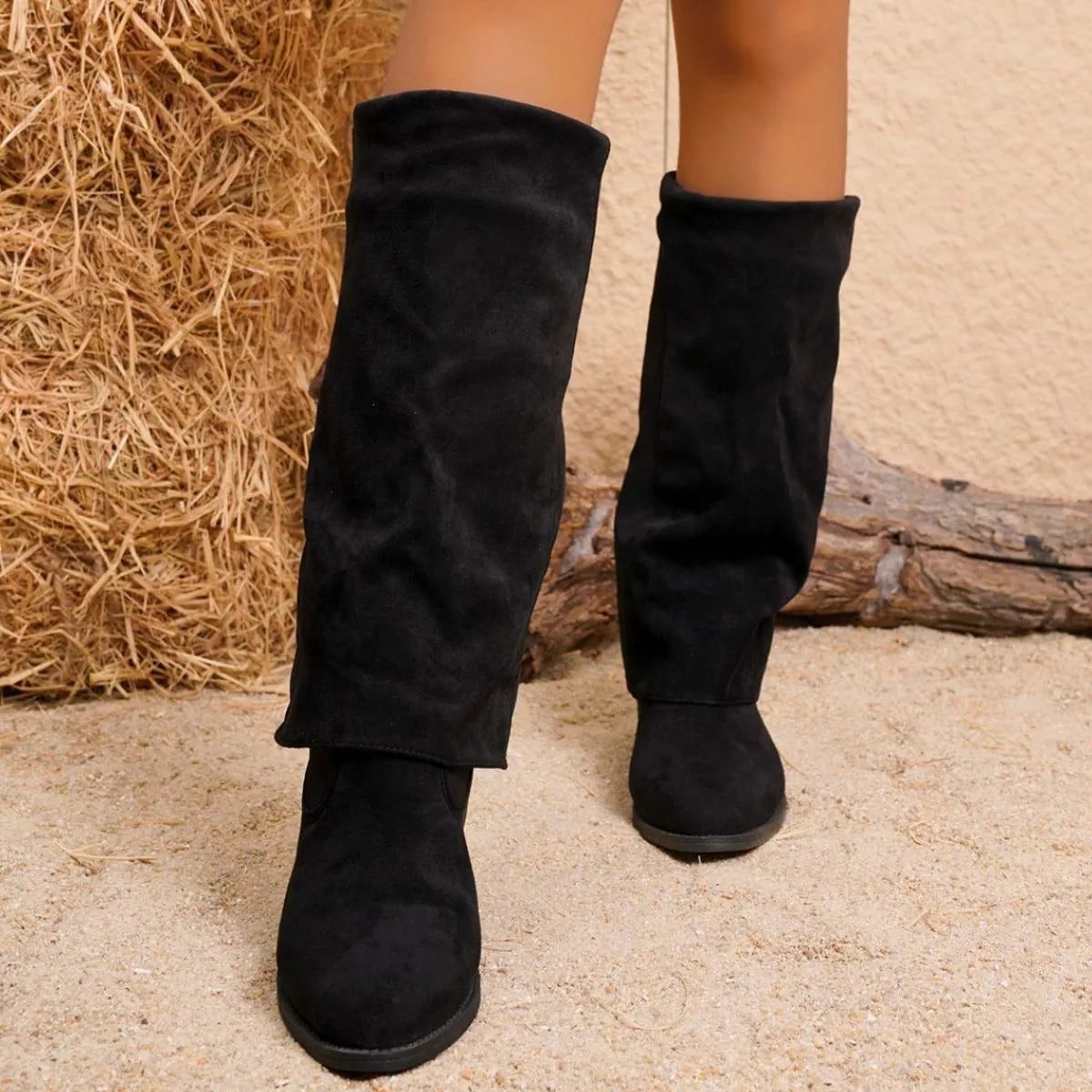 Point Toe Block Heel Boots upper detail