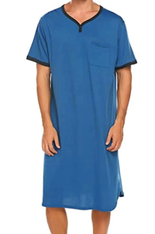 Men's Plus Size Contrast Trim Short Sleeve Lounge Tee Dress Blue - Fashorio