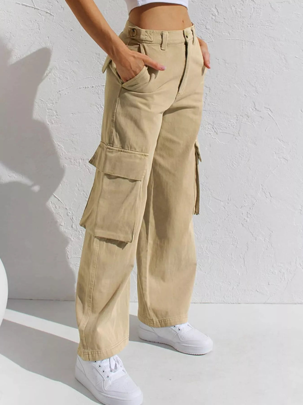 High Waist Wide Leg Cargo Jeans, view 16