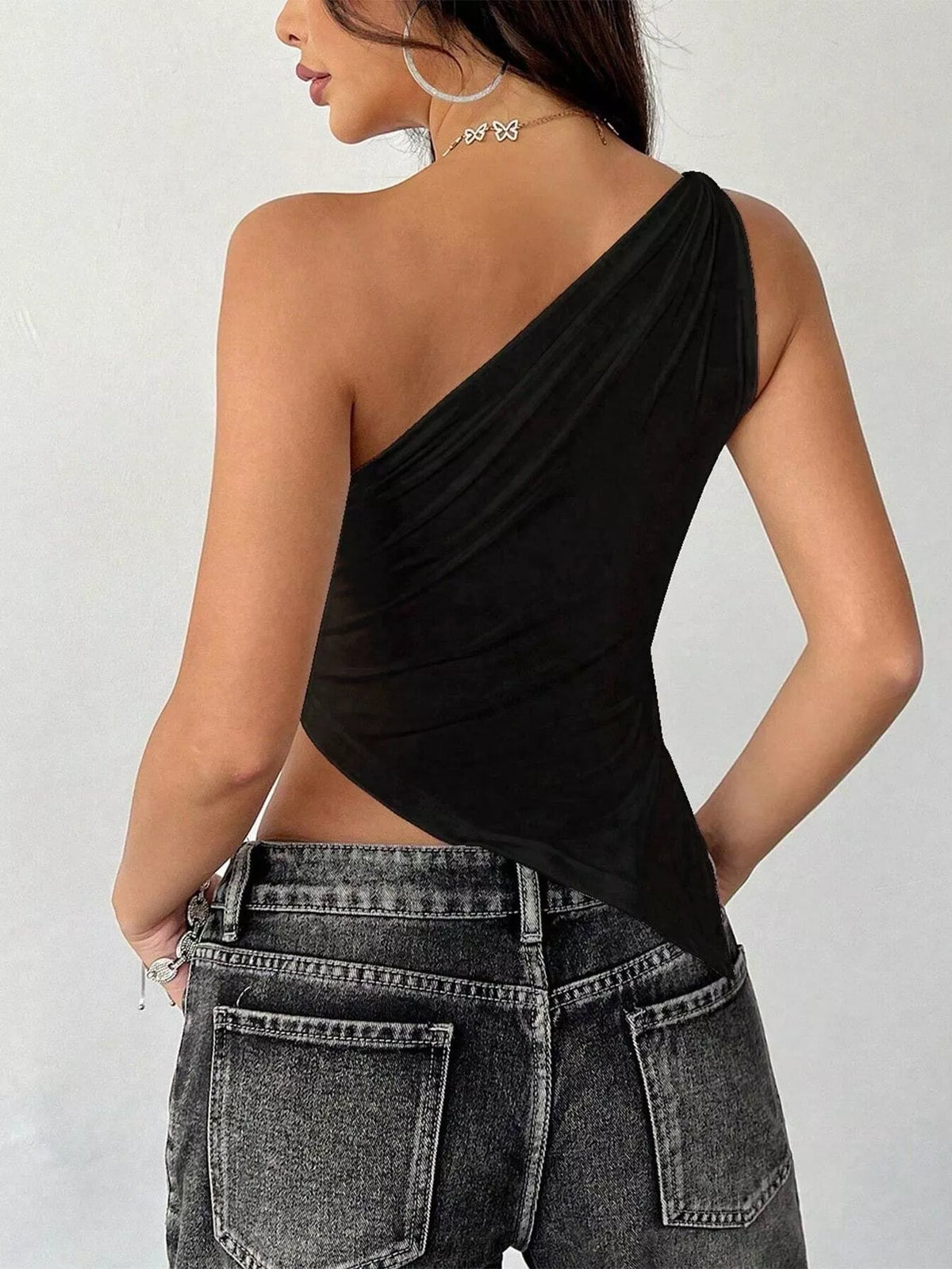 one shoulder slim fit cami side detail