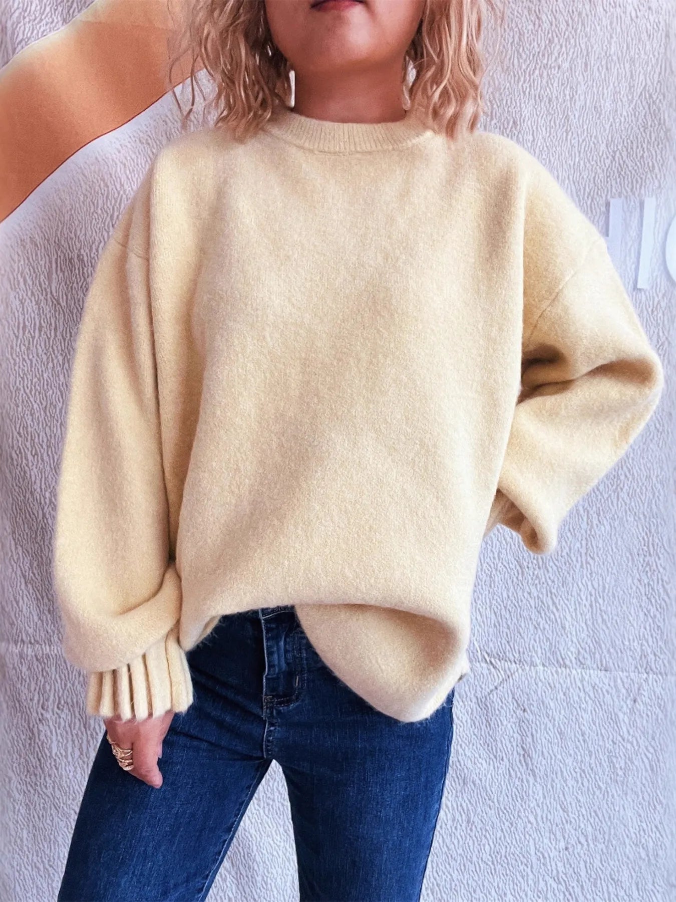 Round Neck Dropped Shoulder Sweater - Fashorio