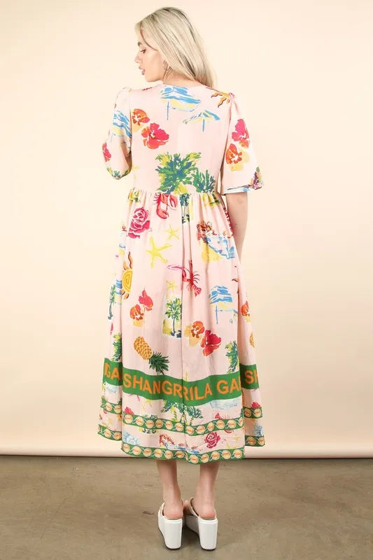 Button Down Printed Midi Dress detail