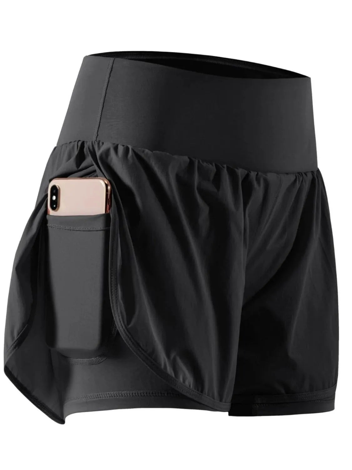 Pocketed High Waist Active Shorts Black - Fashorio