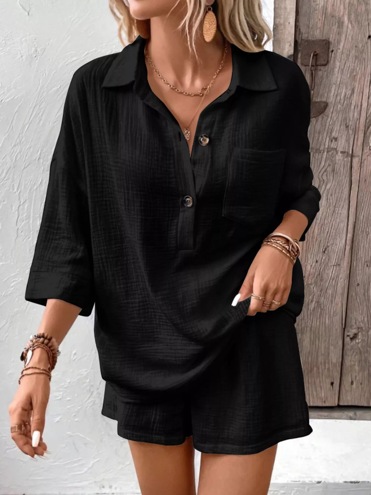 Womens button detail coordinated shorts set