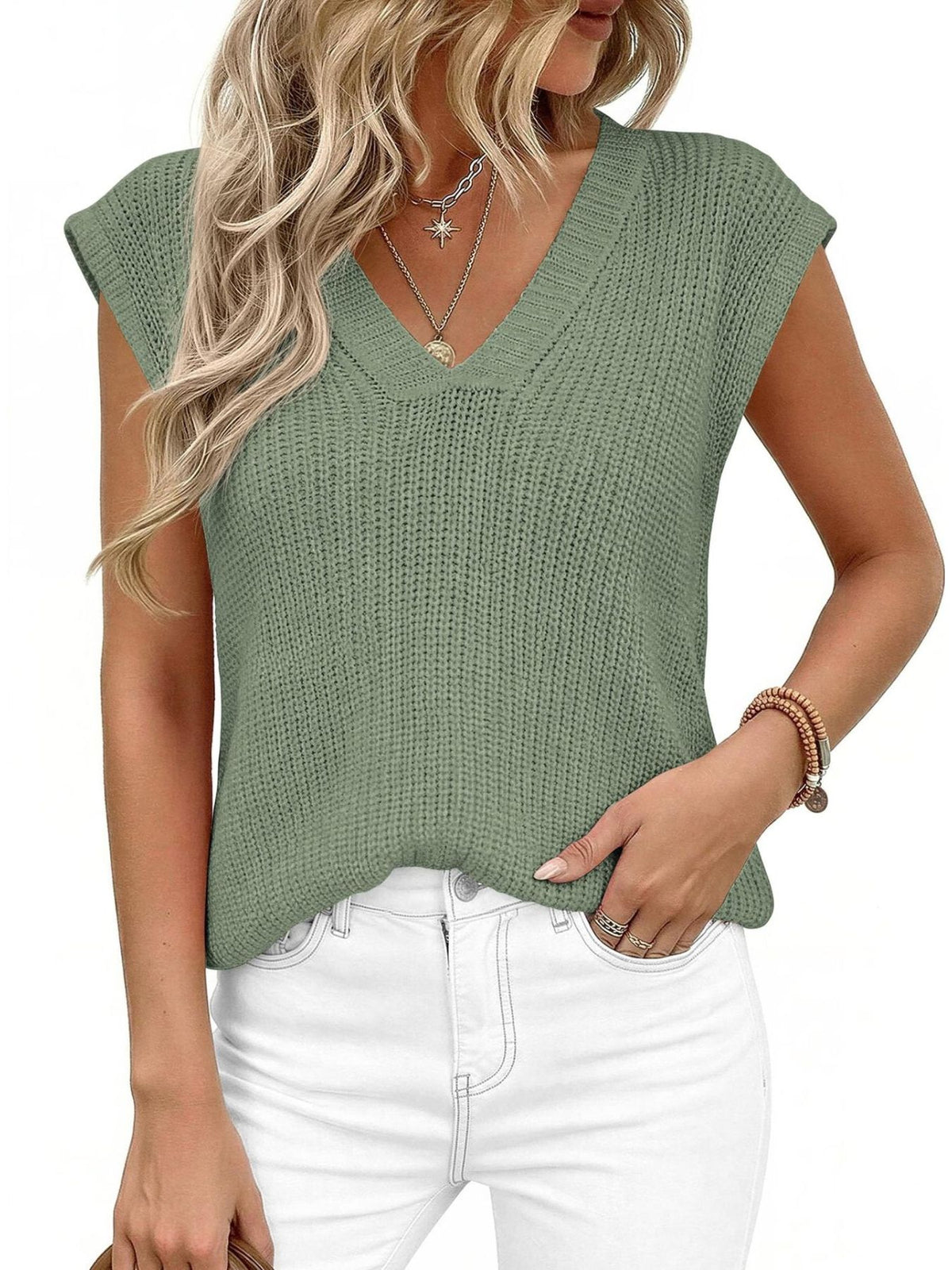 V Neck Knit Sweater Vest, view 21