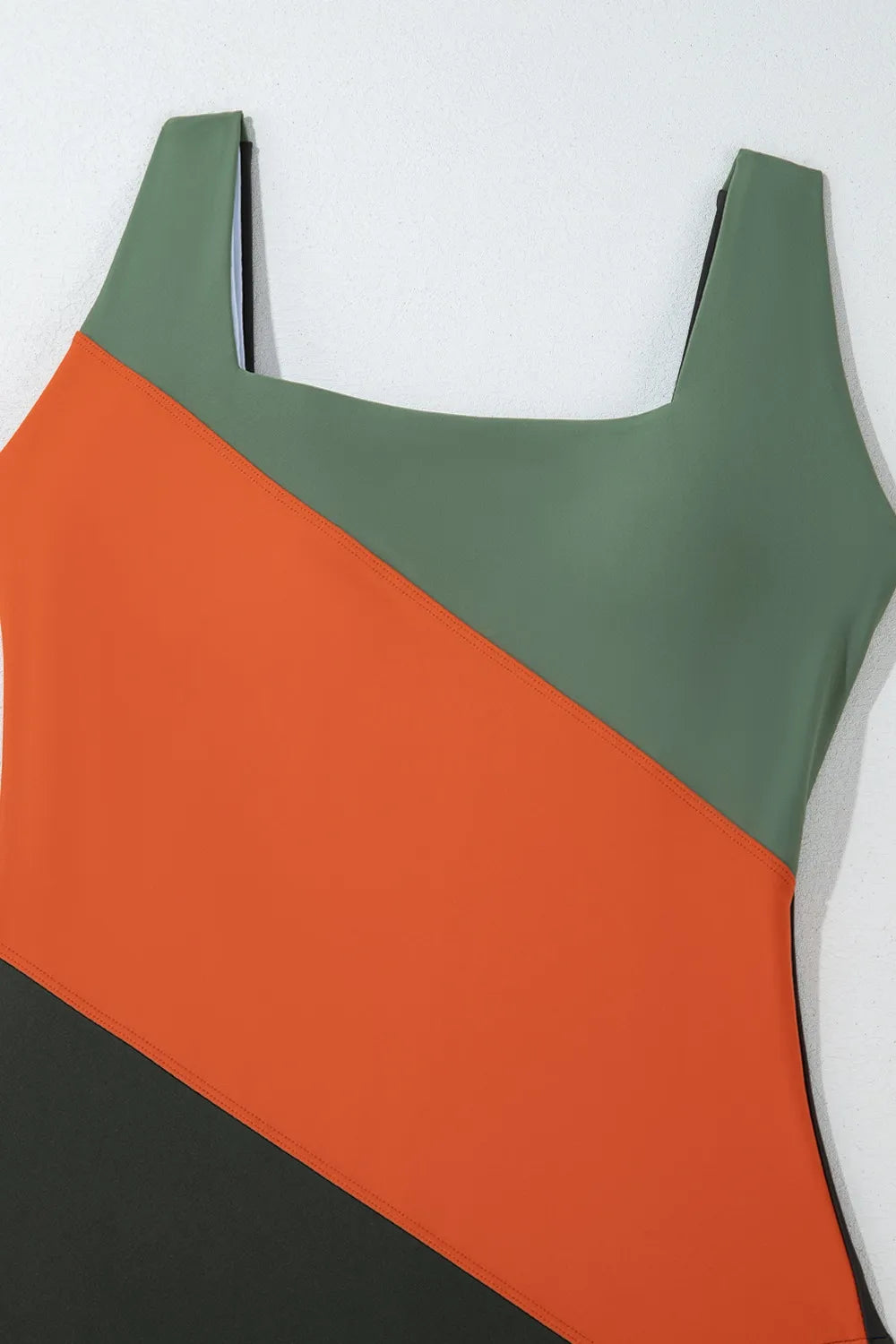 Color Block Padded Square Neck One Piece Swimsuit - Fashorio
