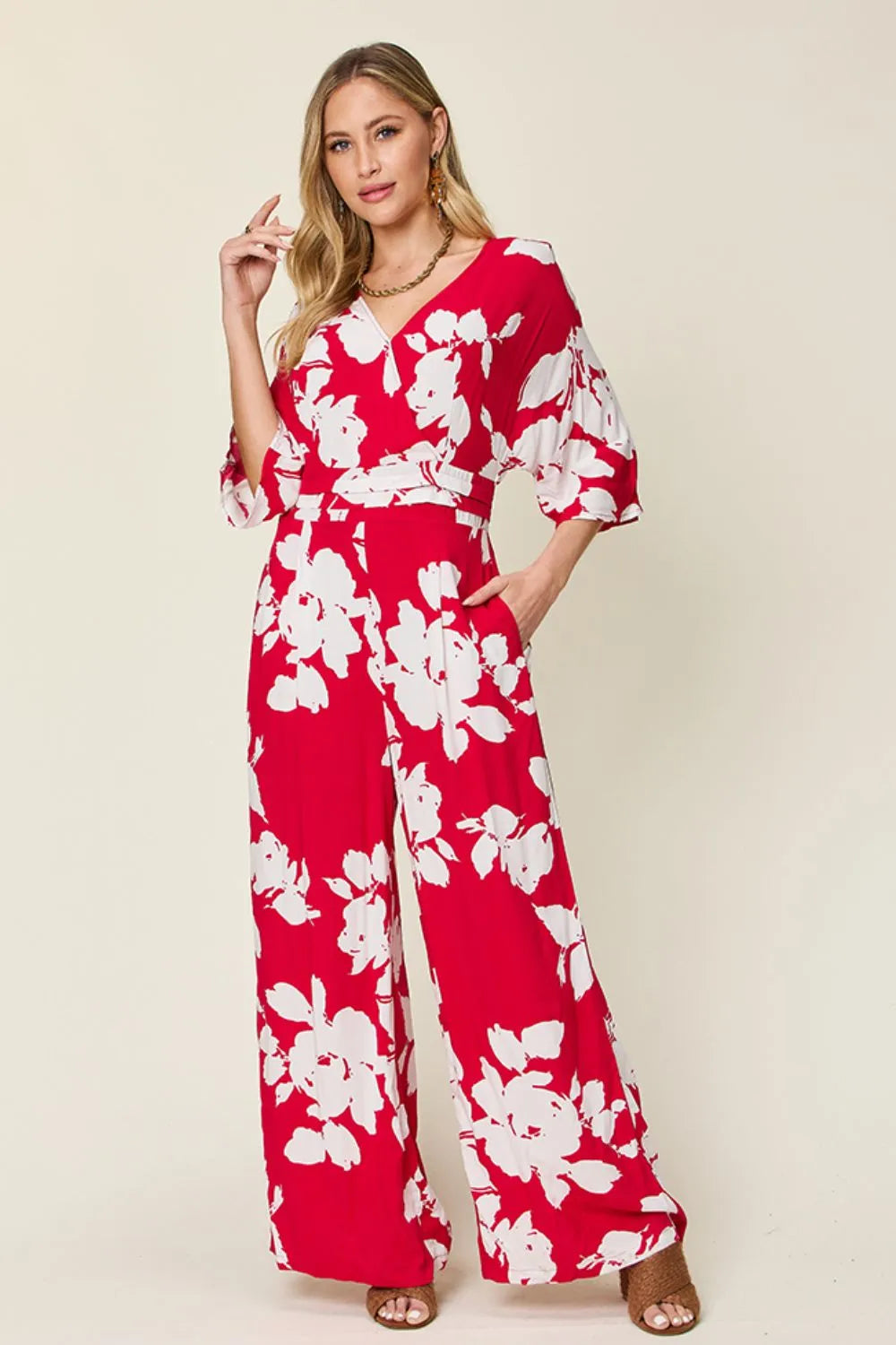 Wide leg jumpsuit deep rose full length view