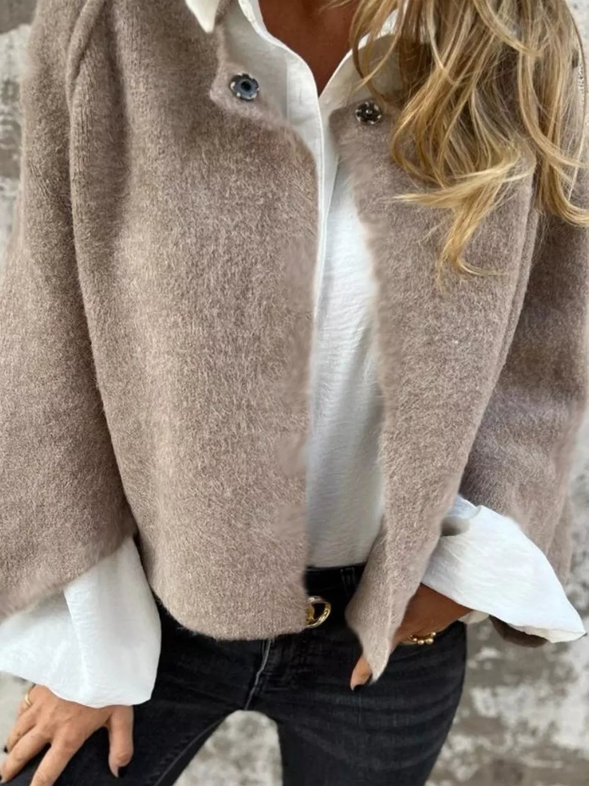 Fuzzy cardigan dropped shoulder detail