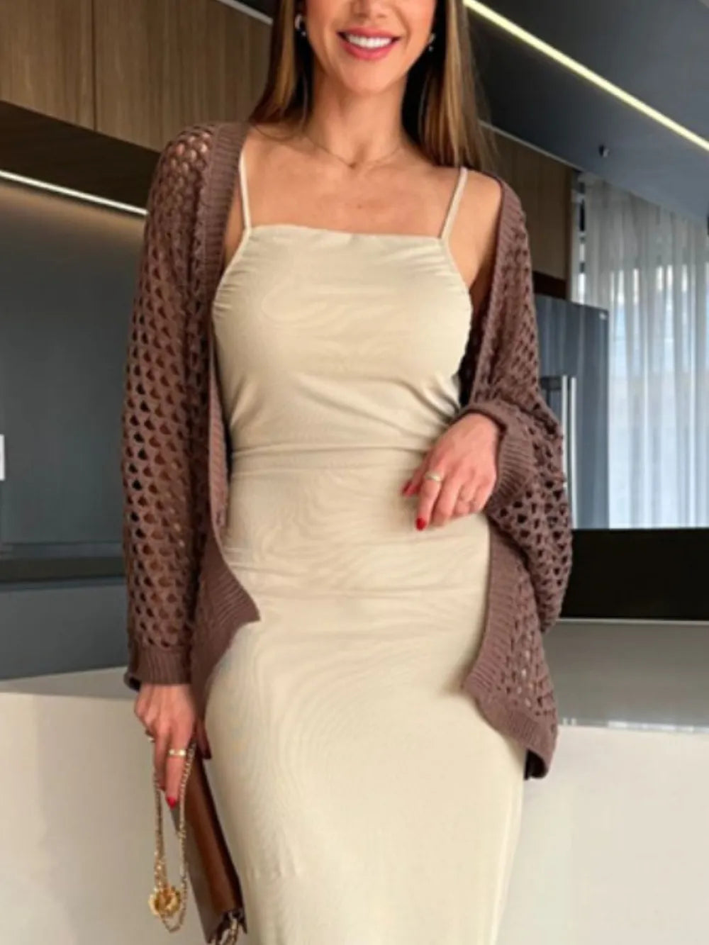 Flowy open front kimono back view