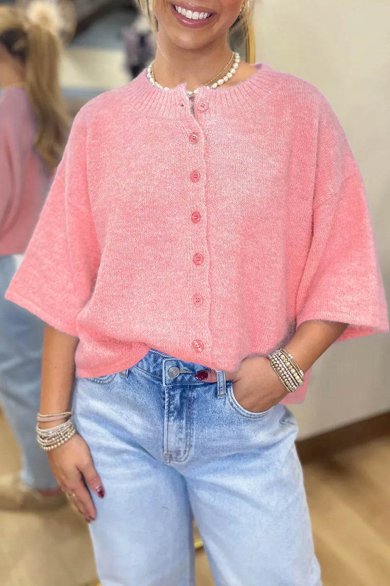 Boxy knit button down cardigan front