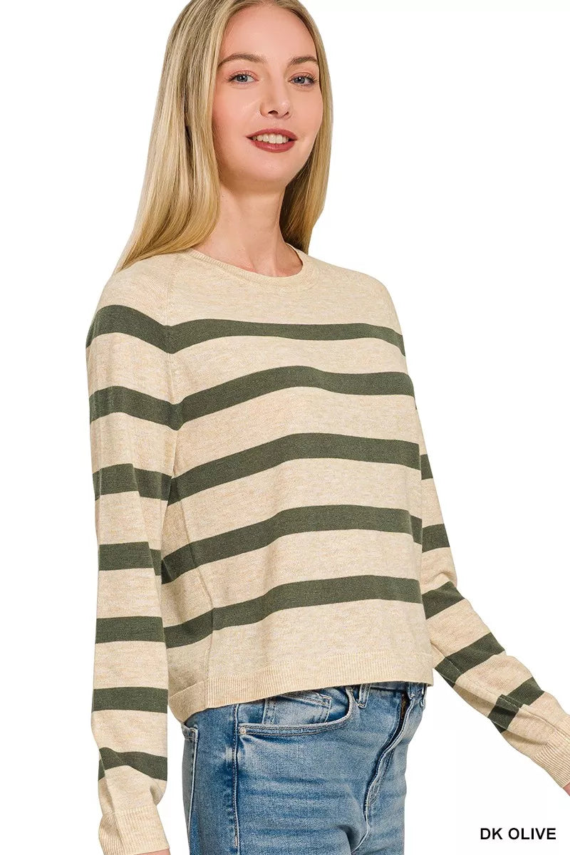 Soft wool blend striped sweater back view