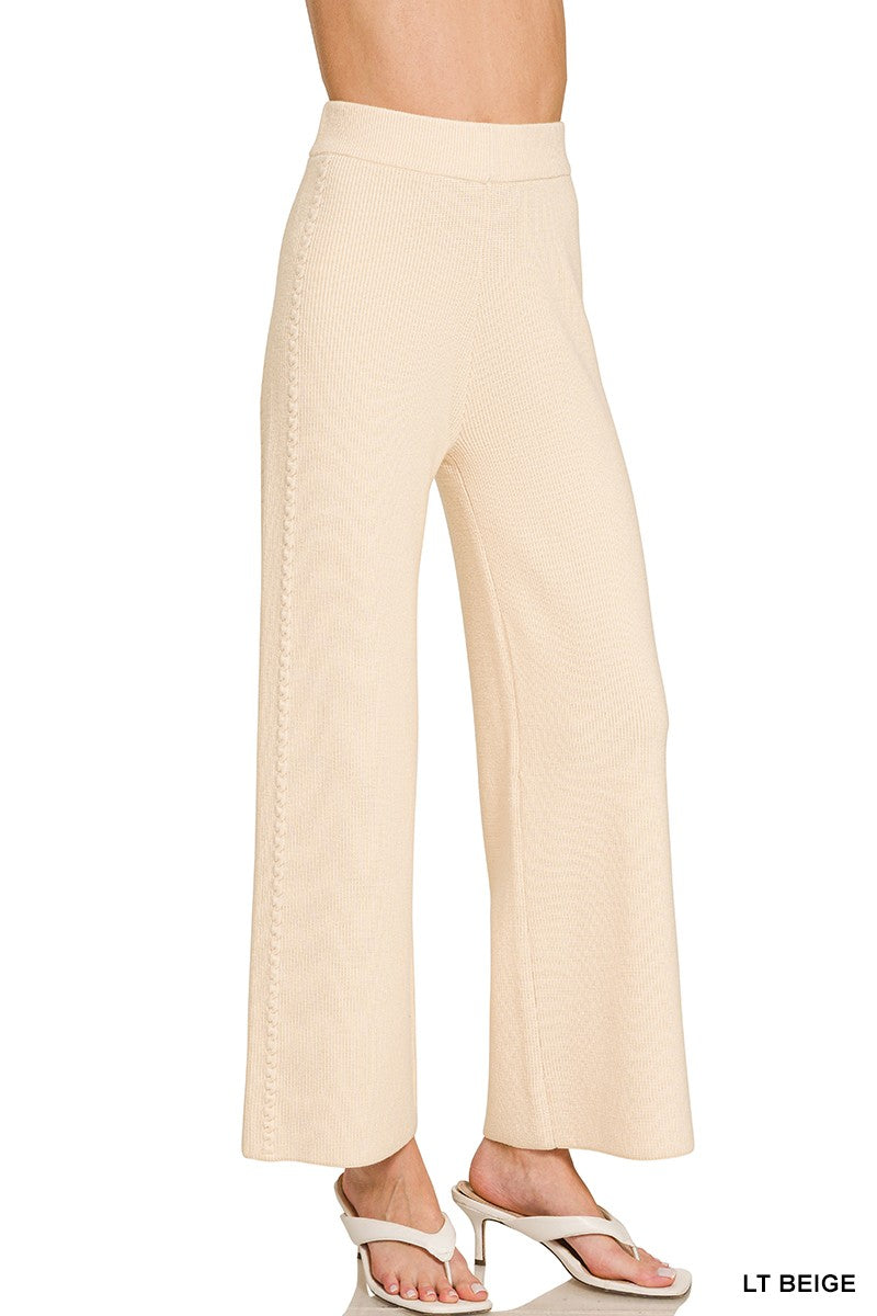 Neutral viscose sweater pants front view