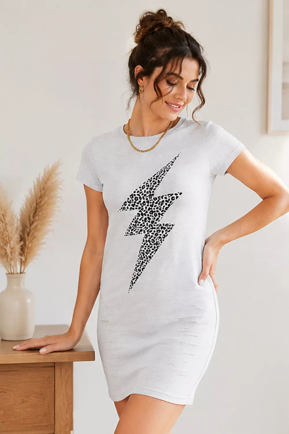 Leopard Lightning Graphic Tee Dress