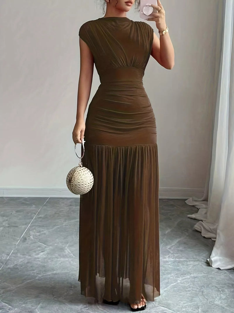 ruched bodycon maxi dress front view