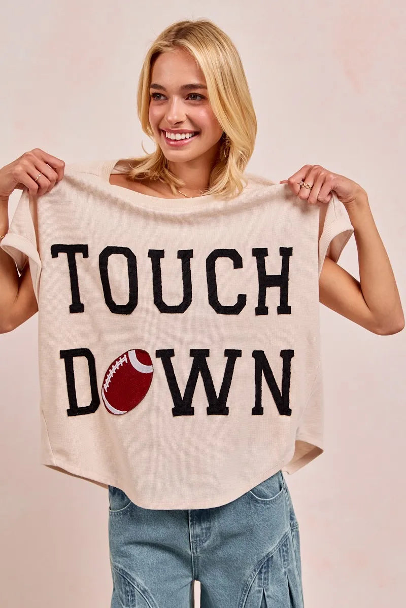 BiBi Game Day Touchdown Letter Patches Waffle Short Top - Fashorio