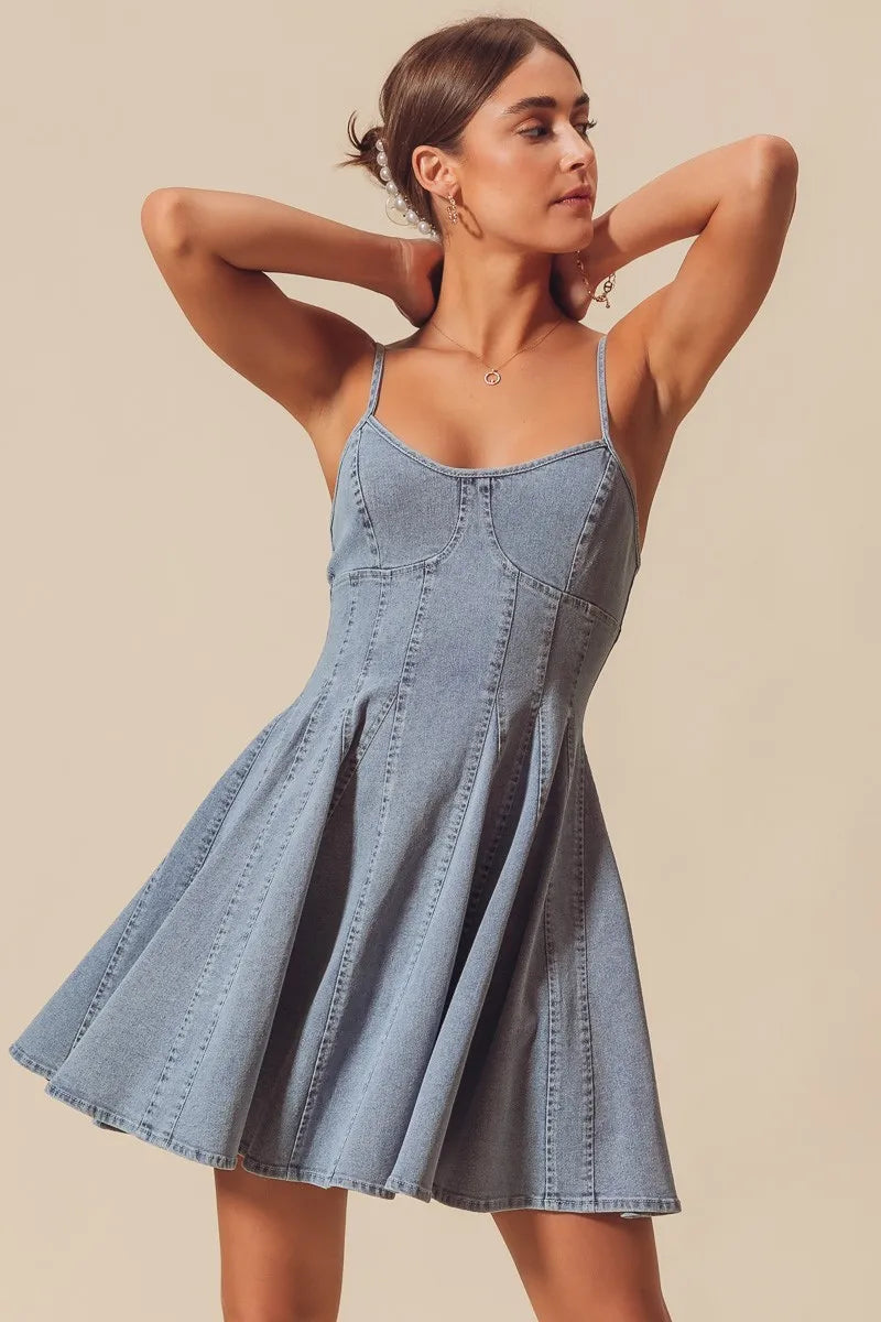 SO ME A Line Fit and Flare Denim Mini Dress - Fashorio