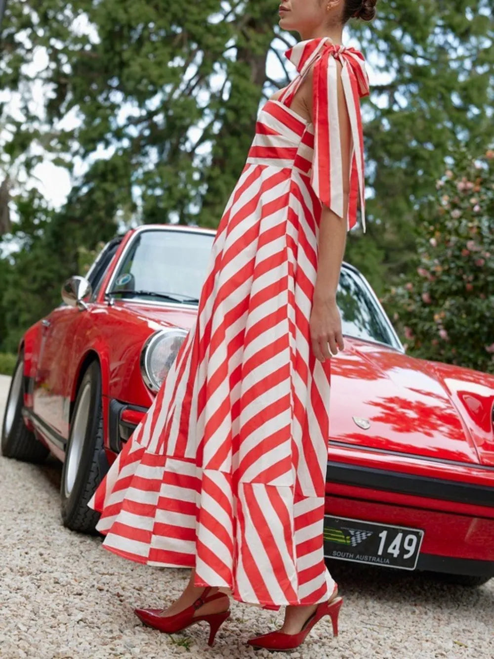 Striped dress back view