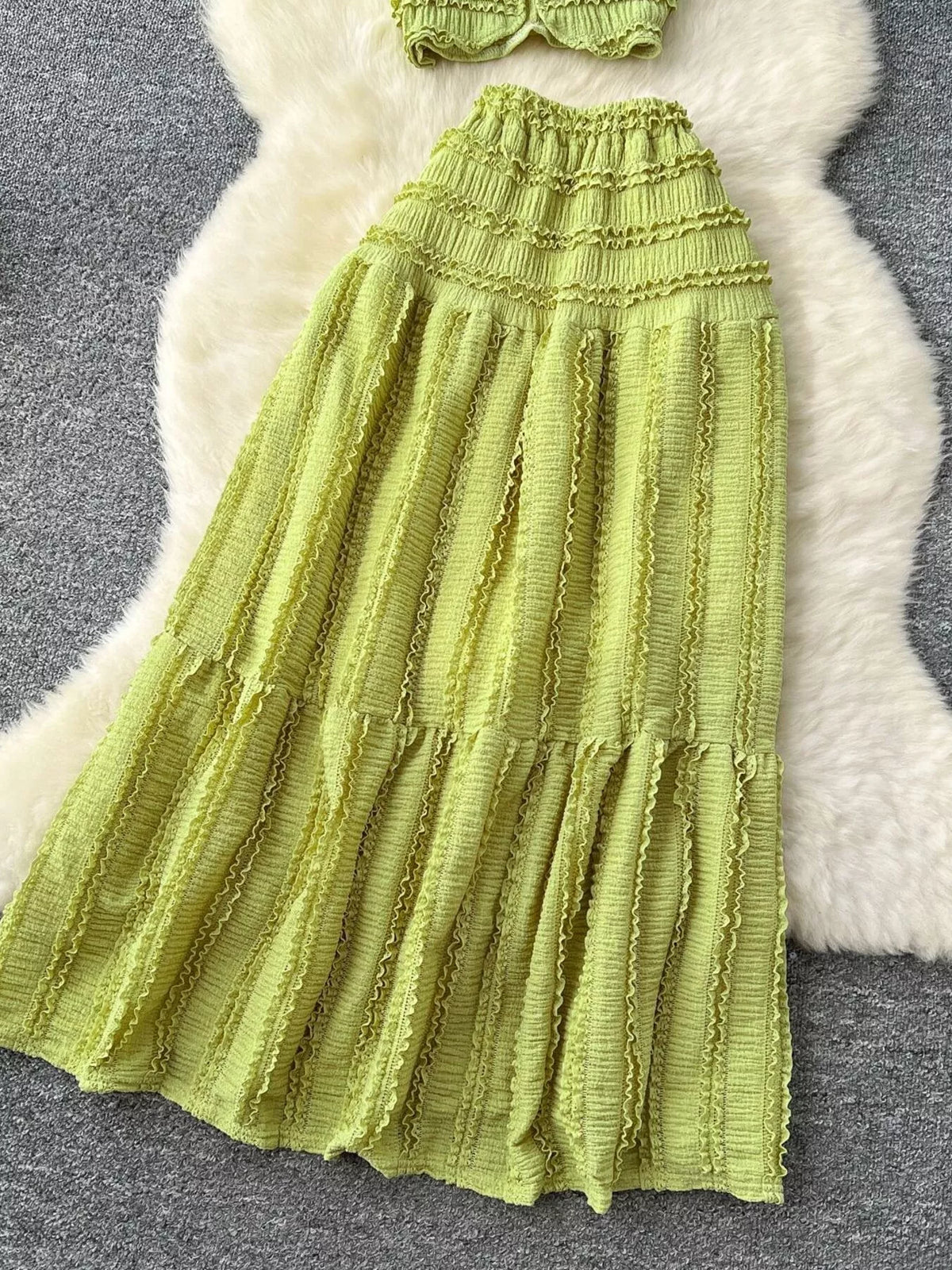 Textured Crop Top and Tiered Skirt Set, view 20