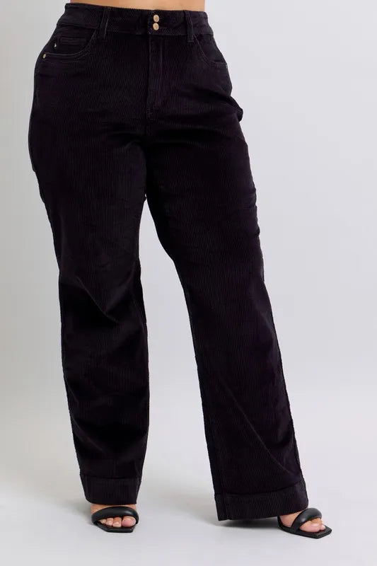 Judy Blue Full Size High Waist Corduroy Trouser Wide Plus Size - Fashorio