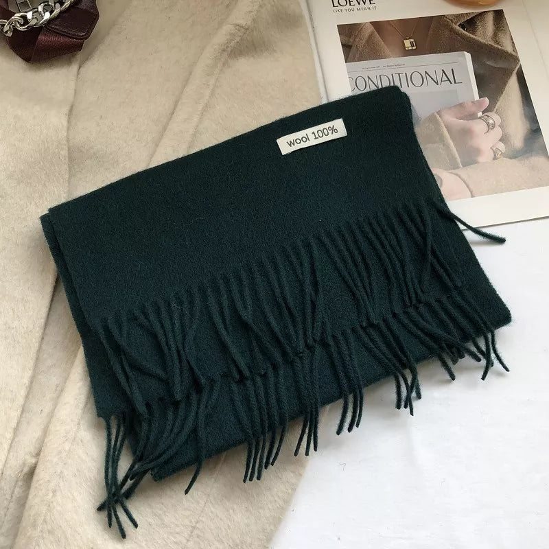 Pure wool cozy tassel knit scarf wrapped at the neck