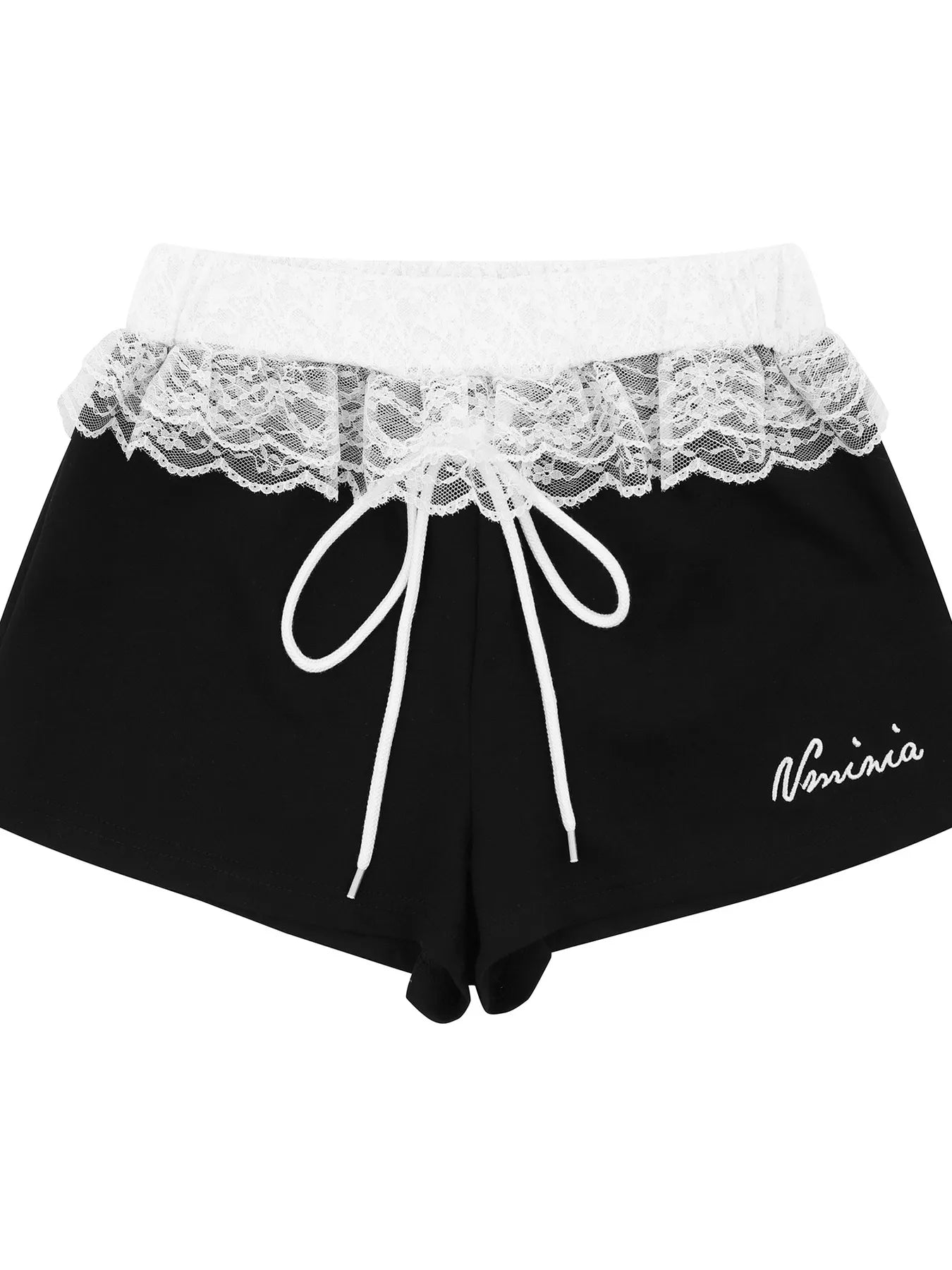 Lace Detail Shorts Black - Fashorio