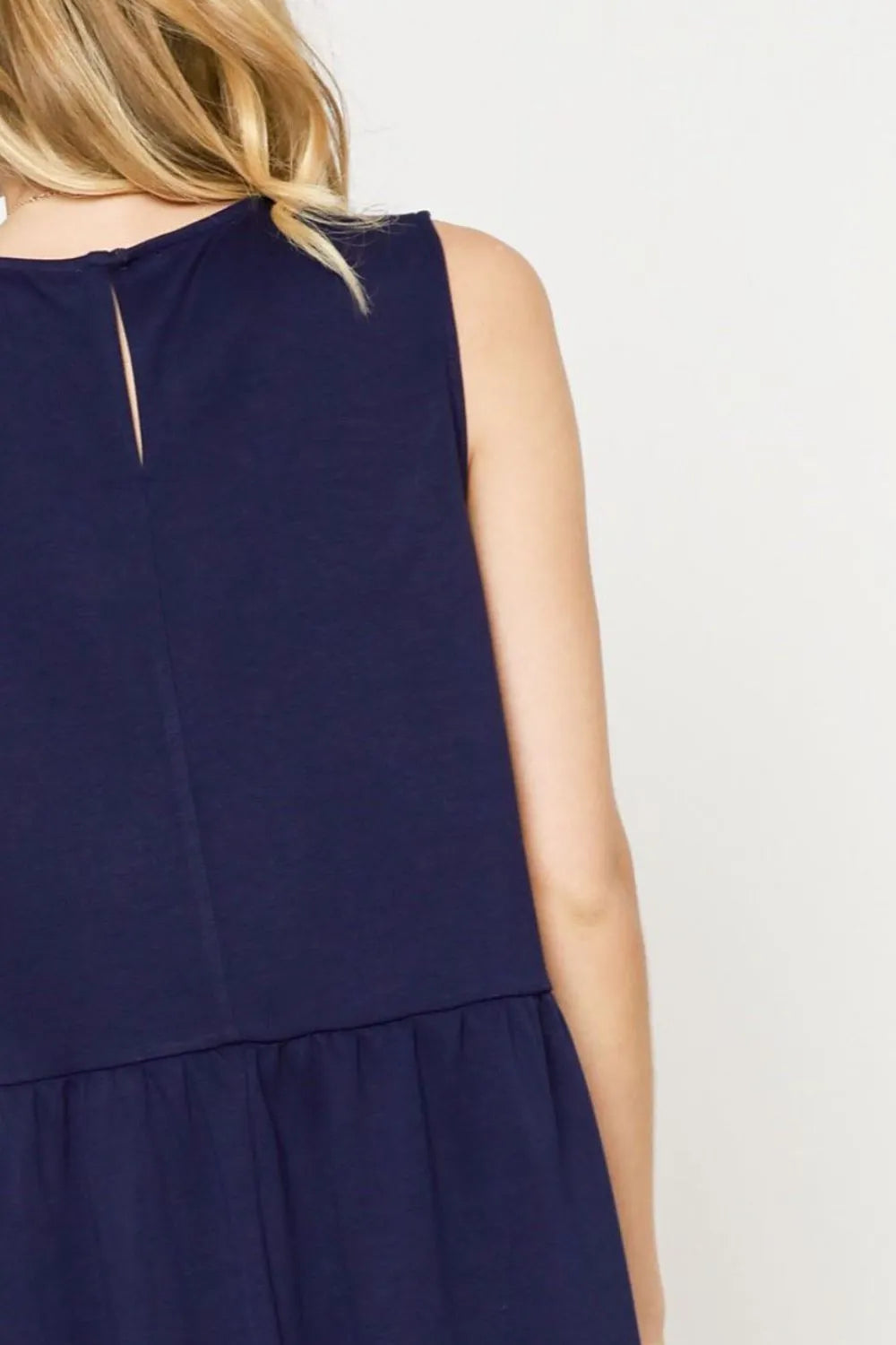 Sleeveless Tank Dress with Pockets in Navy side view