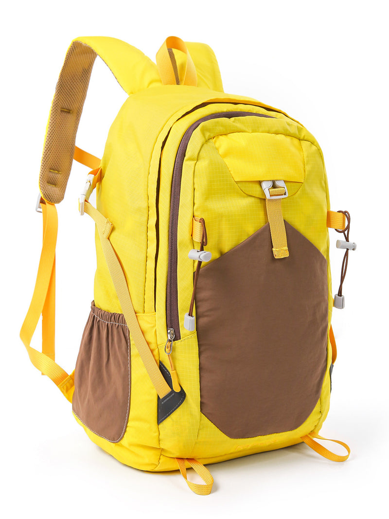 Yellow color block nylon backpack front view