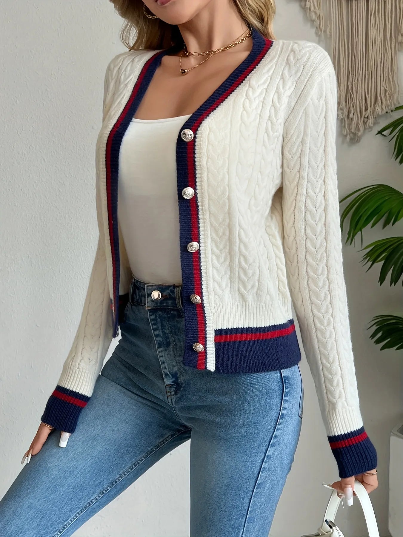 Cable Knit Button-Front Cardigan - Fashorio