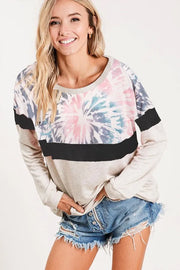 BiBi Mix And Match Color French Terry Wide Neck Top TIE DYE - Fashorio